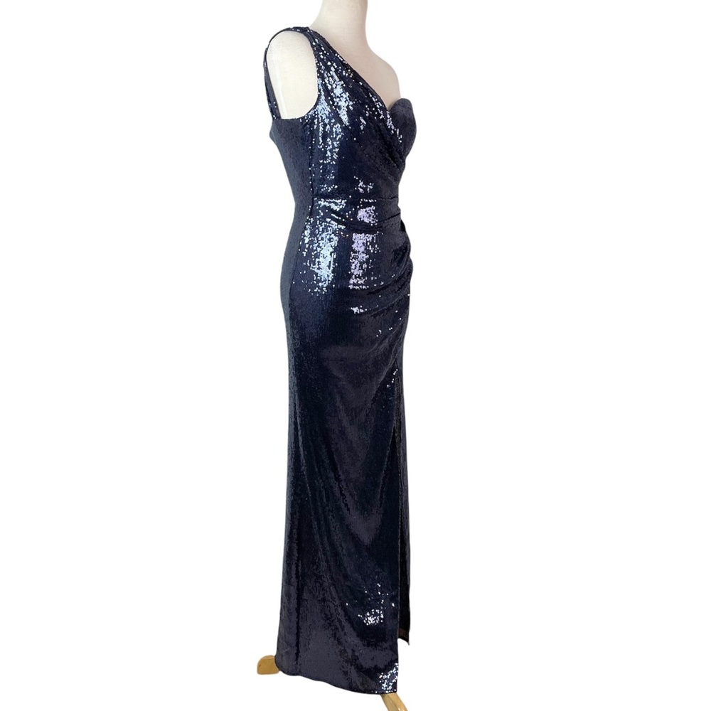 Cache Navy One-Shoulder Sequin Prom Gown - Picture 6 of 16